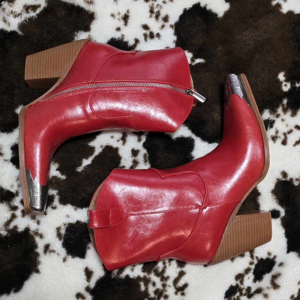 New Red Booties with Silver Accents SIZE 9